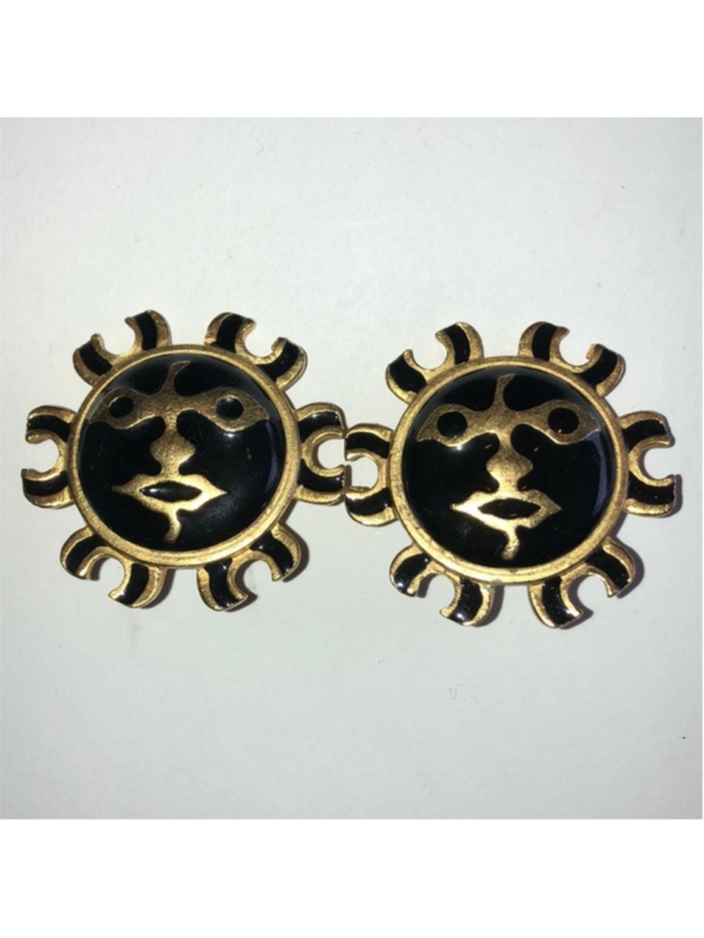 CRAFT Signed Soft Satin Gold Tone Celestial Sun Clip On Earrings
